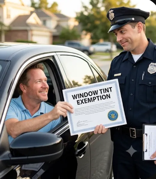Driver showing a window tint exemption certificate to the officer